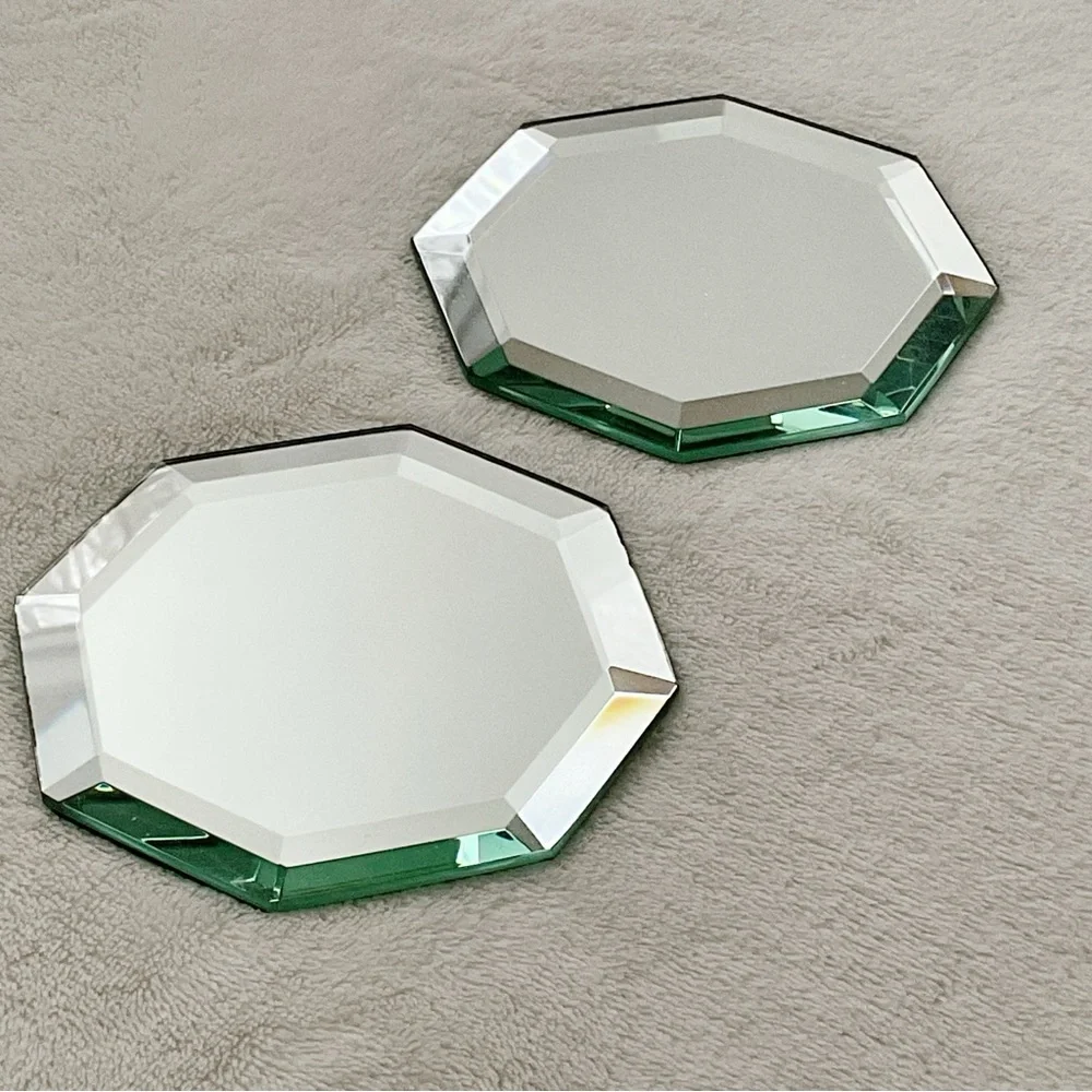 Vintage Beveled Mirror Coasters Set of 2 Octagon Art Deco Vanity Bar Cart Decor